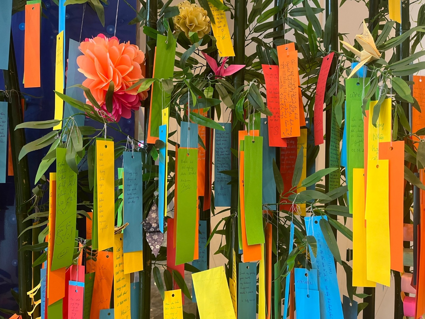VISAHO's bamboo branches were hung with colorful pieces of paper